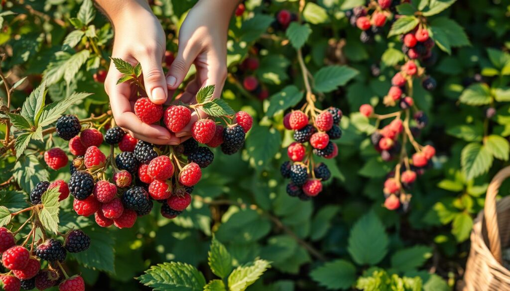 Himbeere und Brombeere Pflücken