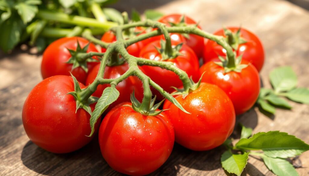 Tomaten mit Stiel und Kelchblättern