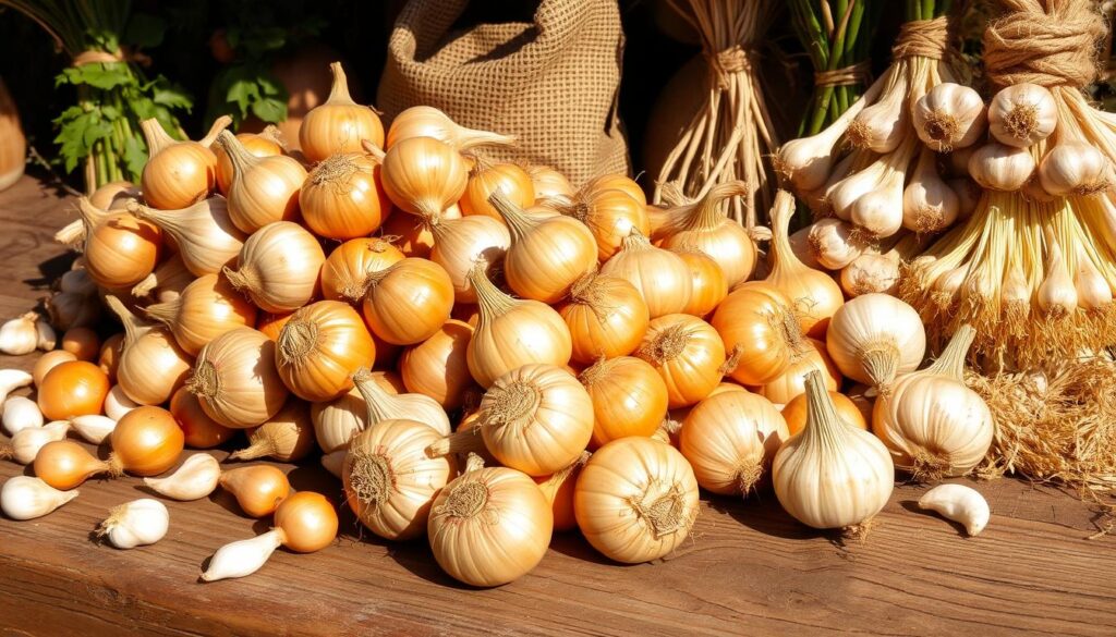 Zwiebeln und Knoblauch trocknen