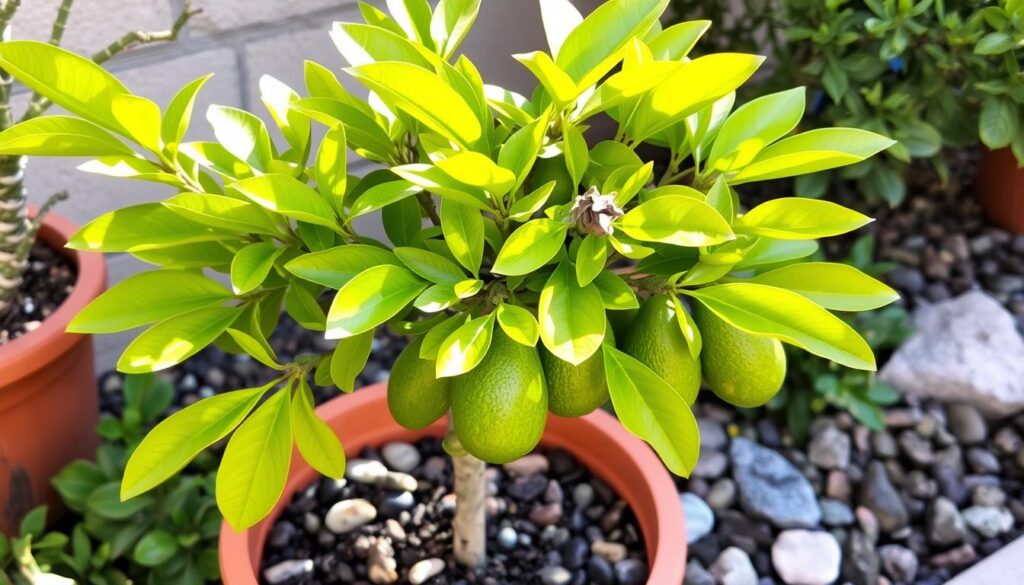 Dwarf avocado tree in container