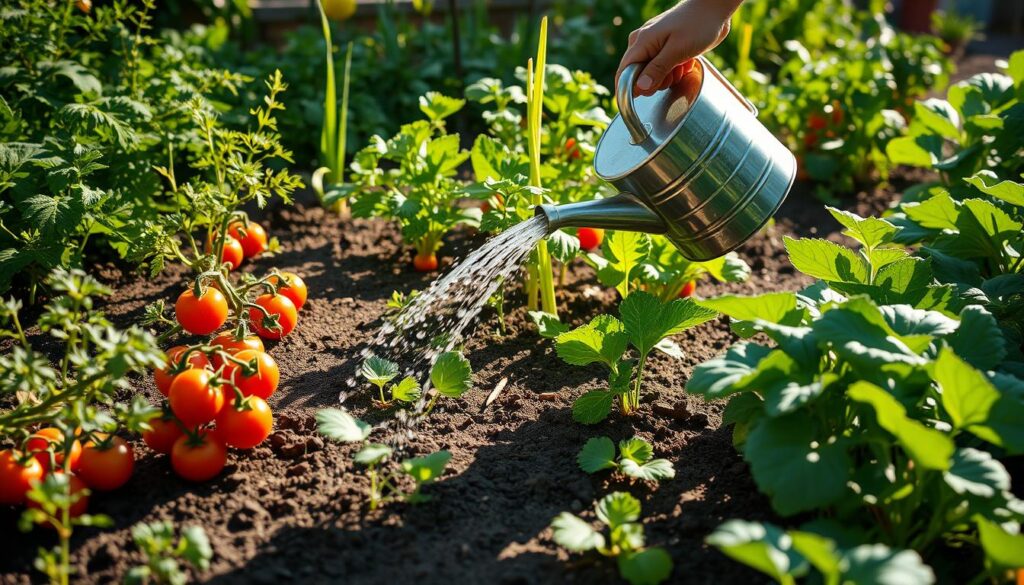 hand watering vegetables