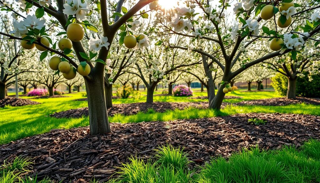 mulching fruit trees in spring