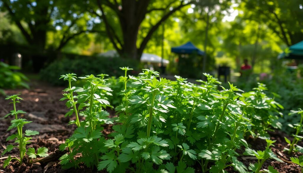 Cilantro in shade garden