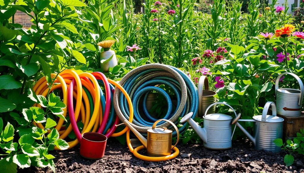 gardening hoses and watering cans